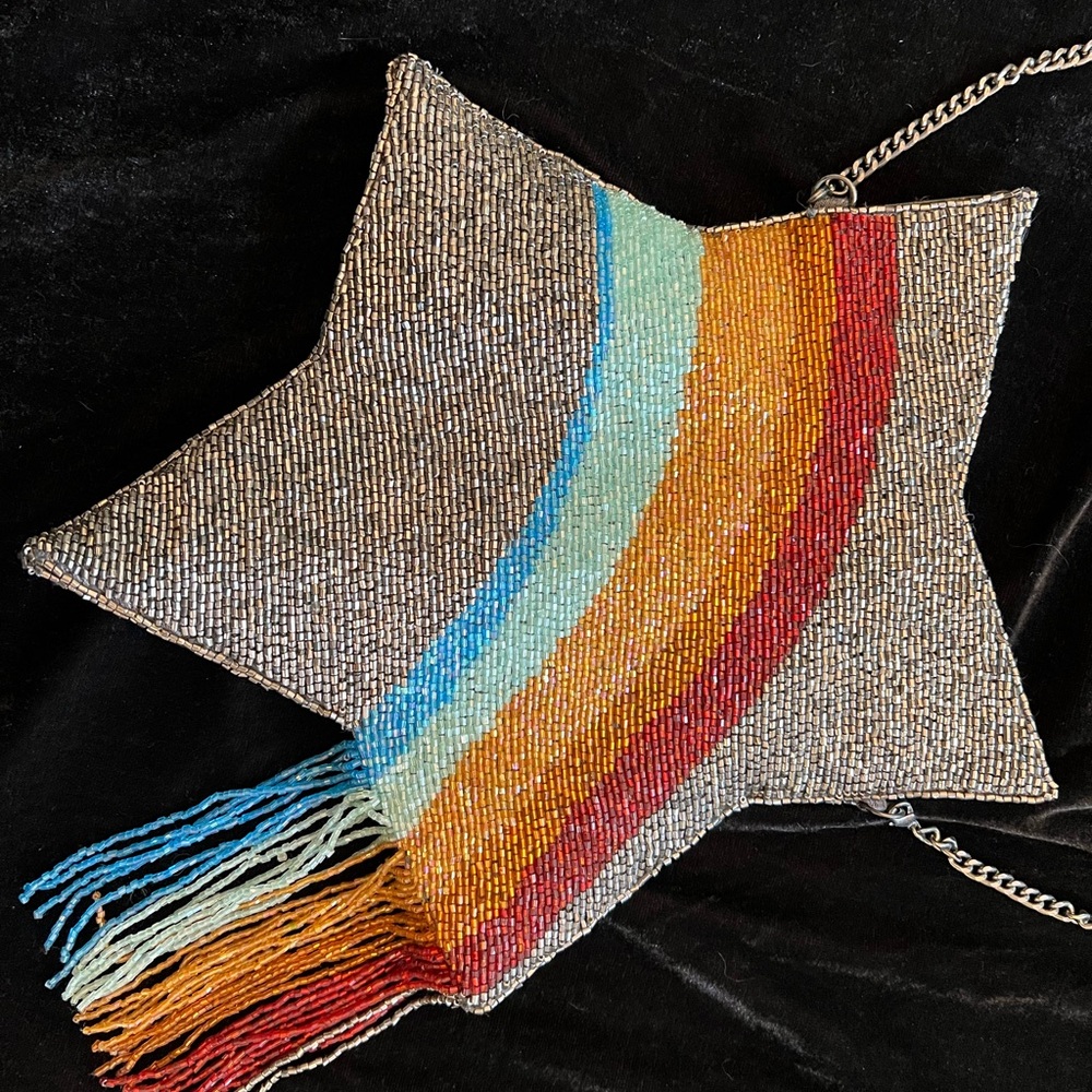 Mary Frances Beaded Star-Shaped Crossbody with Rainbow Fringe